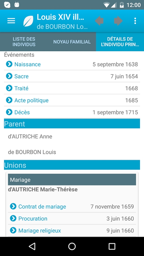 Généalogie sur Android Heredis