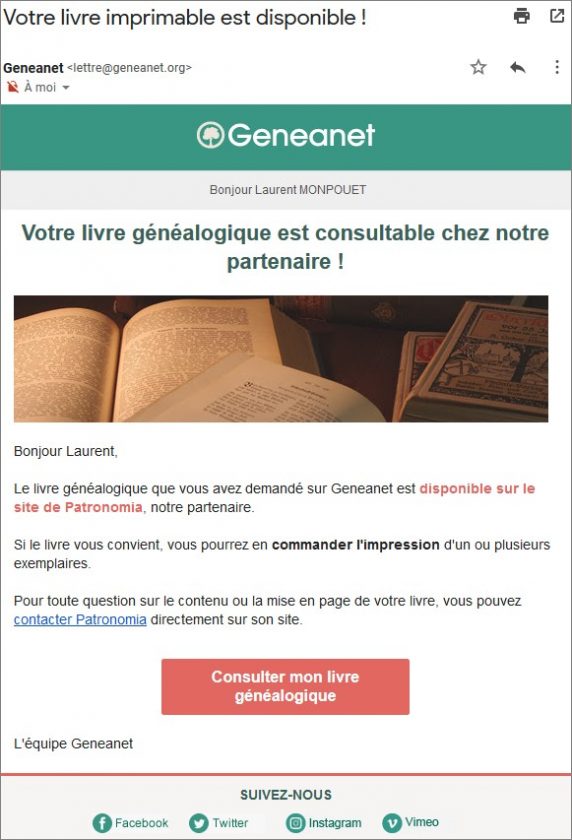 Geneanet - Livre imprimable - Courriel Consulter livre familial