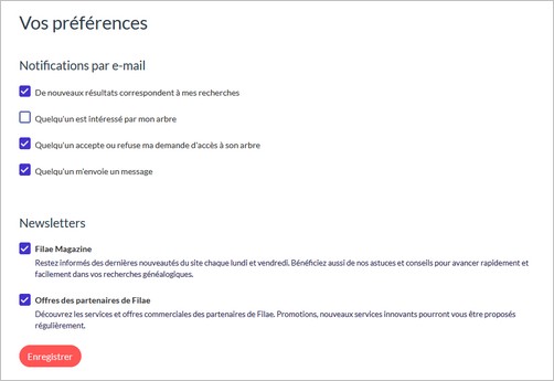 Genealogistes Attention a votre adresse e-mail - Filae - Configuration Newsletters