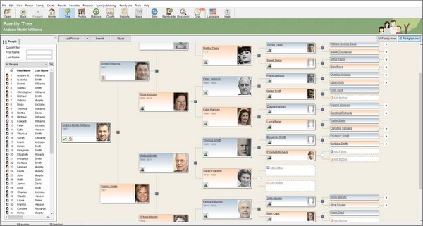 MyHeritage - Une vue Ascendance dans Family Tree Builder