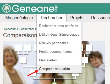 Comparaison INSEE sur Geneanet - Menu Comparer arbre