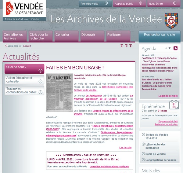 Genealogie 85 - Les archives départementales de Vendée