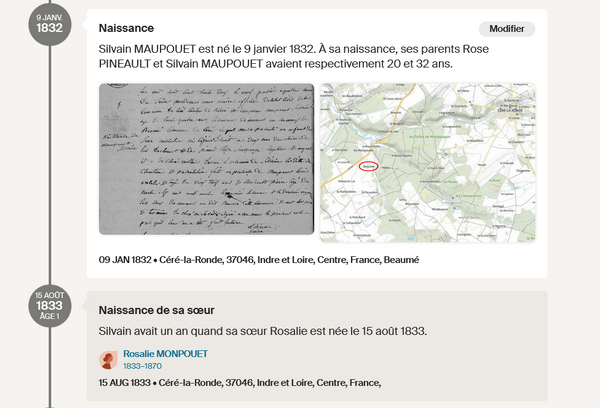 Ligne de vie - Comparaison d’Ancestry, Filae, Geneanet et MyHeritage - Ligne de vie Ancestry - Description événement