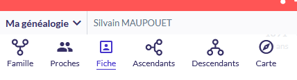 Ligne de vie - Comparaison d’Ancestry, Filae, Geneanet et MyHeritage - Menu Fiche