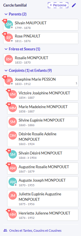 Ligne de vie - Comparaison d’Ancestry, Filae, Geneanet et MyHeritage - Noyaux familial Filae