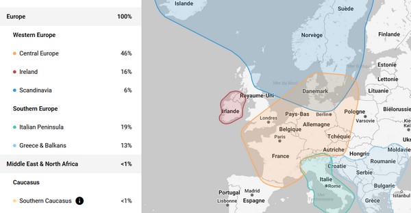 Recherche généalogie ADN - Liste origines ethniques - Carte