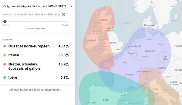 Recherche généalogie ADN - MyHeritage Ethnies LM