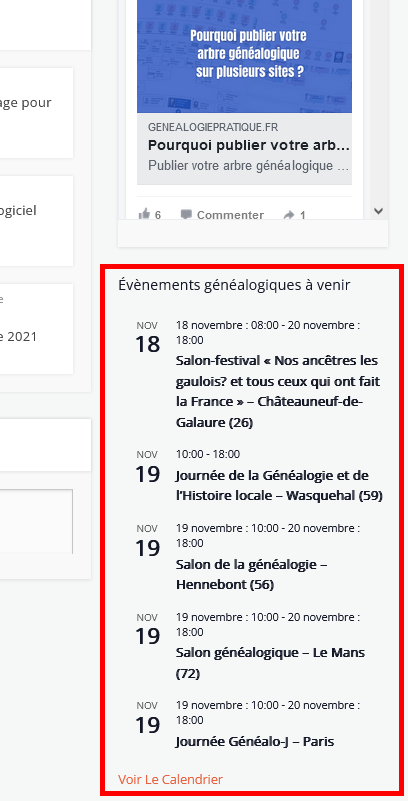 GénéAgenda rejoint Généalogie Pratique - Barre latérale GeneAgenda