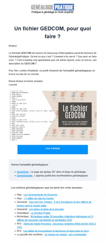 Newsletter GenealogiePratique novembre 2022