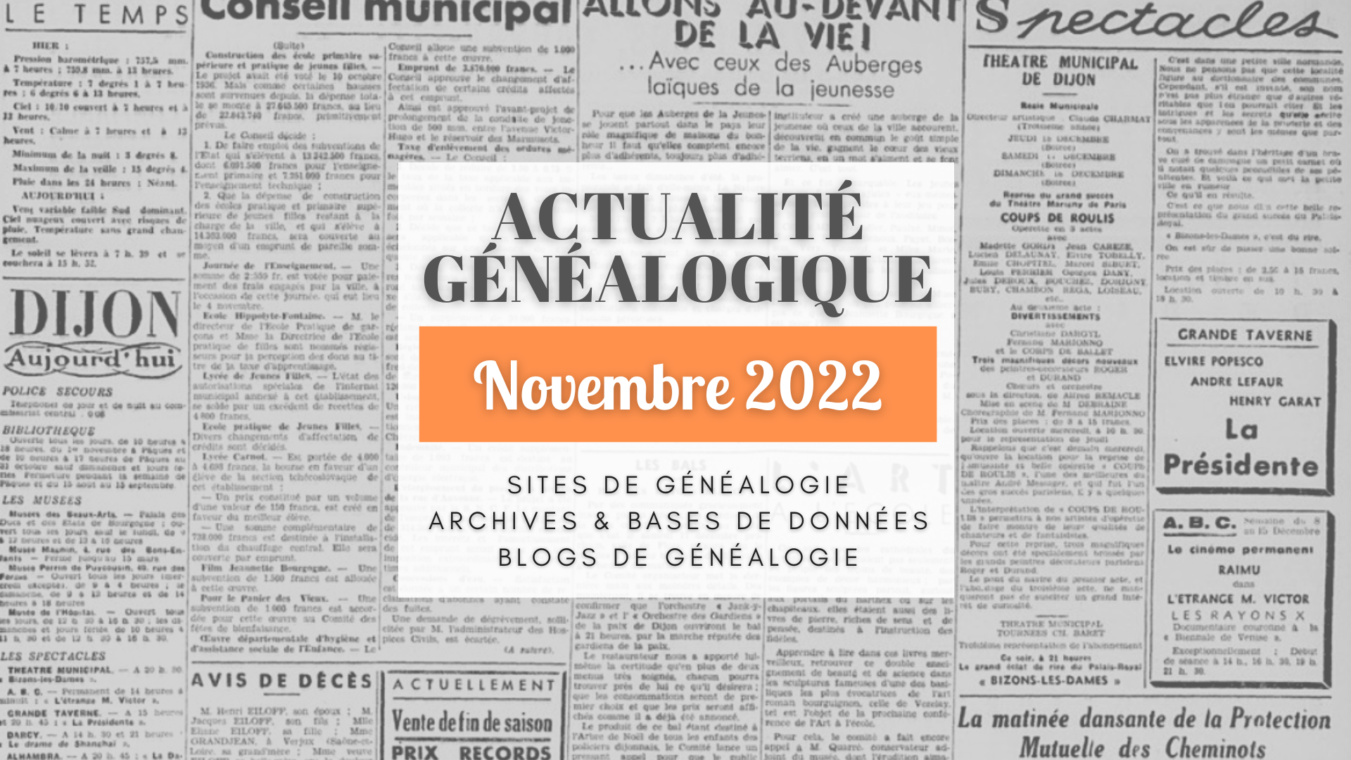 Actualité Généalogique Novembre 2022