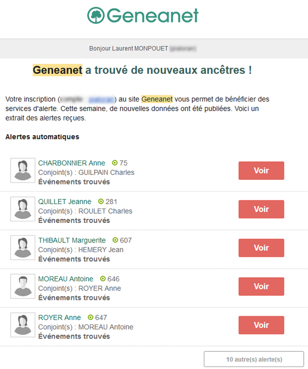 Geneanet - Email alerte