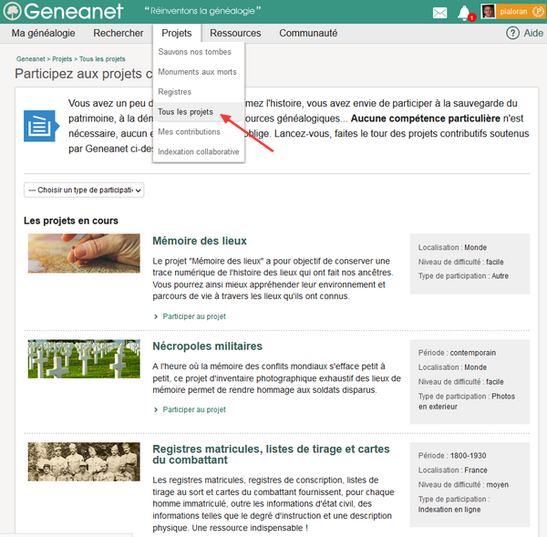 Geneanet - Les projets contributifs