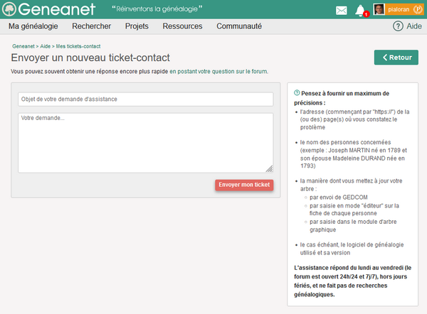 Geneanet - Tickets contact
